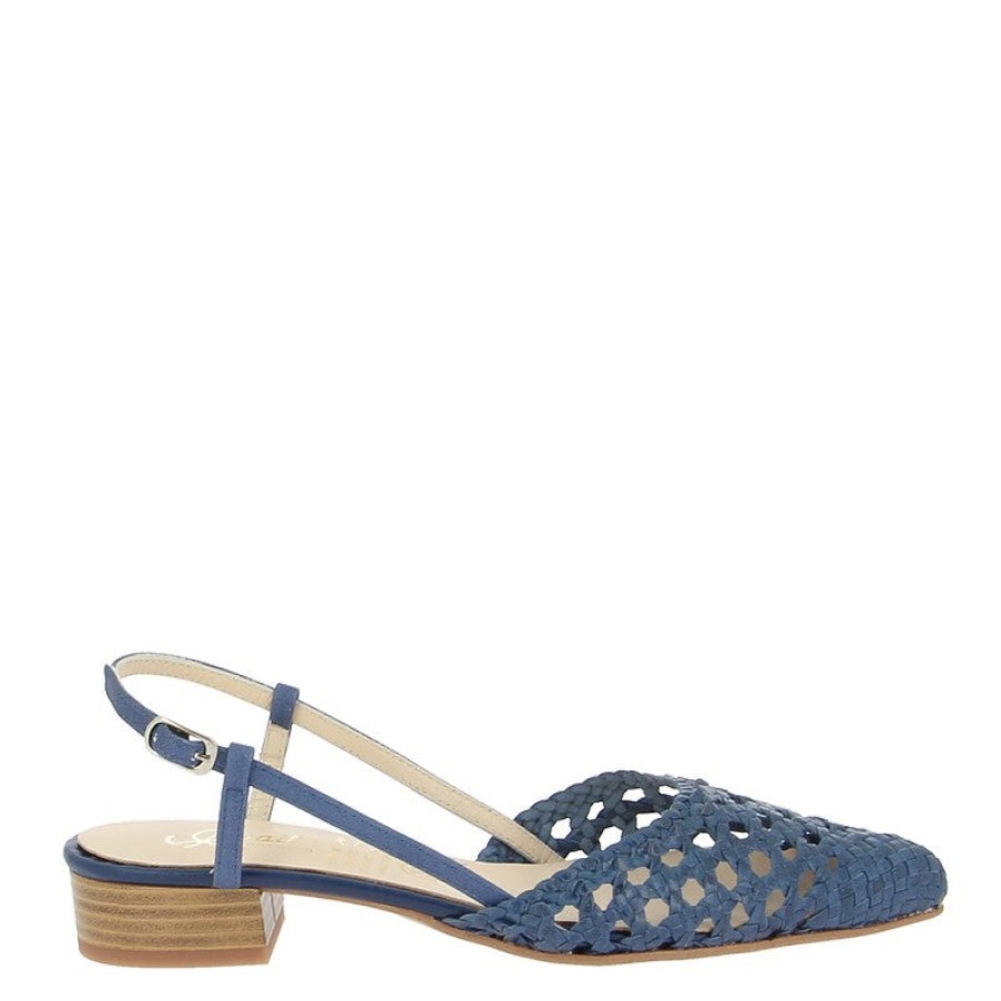 Womens Quait Low Heels | Quait 21548 Blue Slingback Sandal