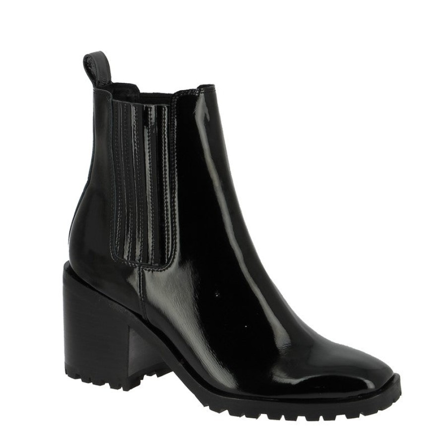 Womens Mollini High Heels | Mollini Dustee Black Patent Chelsea Boot