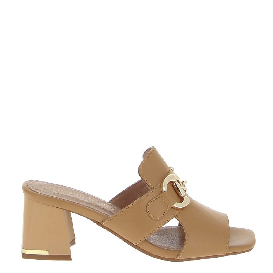 Womens Marco Dalessi | Marco Dalessi 7327 Tan Heeled Mule