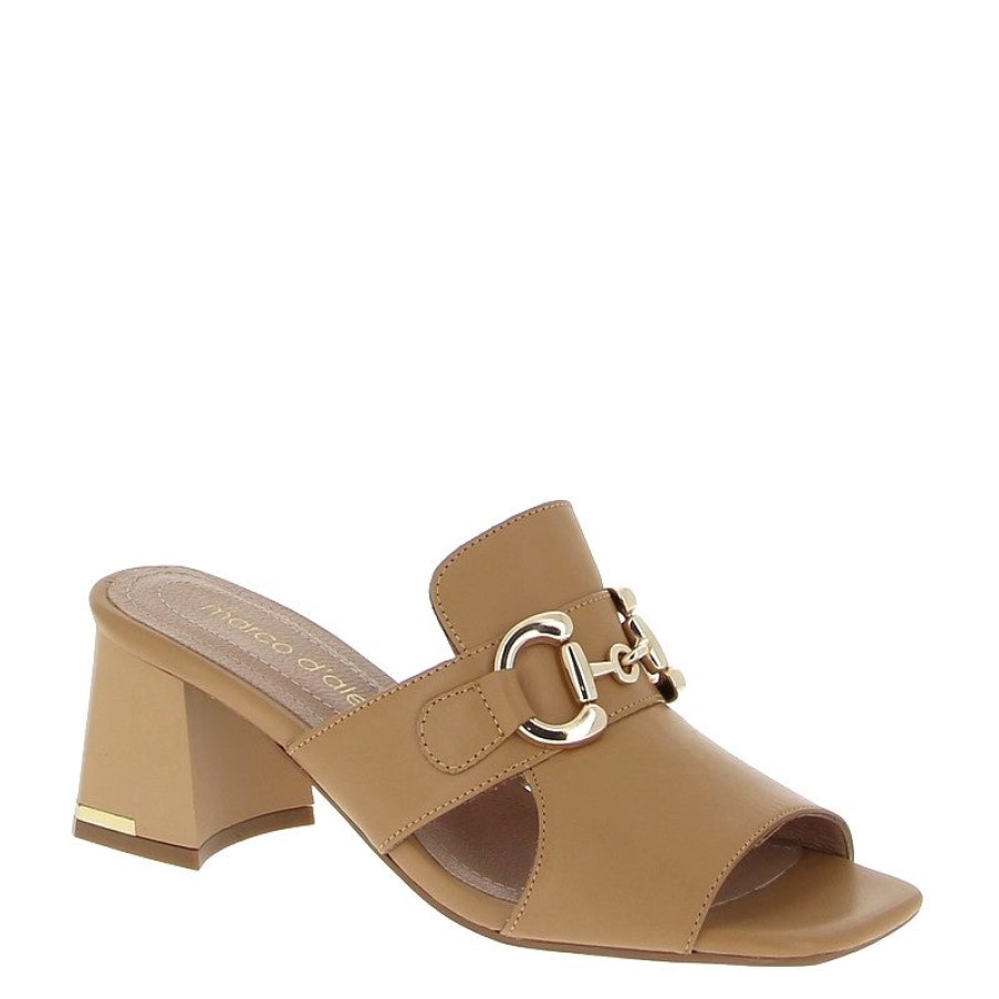 Womens Marco Dalessi | Marco Dalessi 7327 Tan Heeled Mule