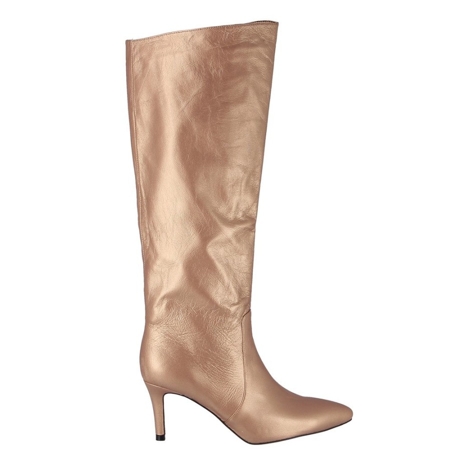 Womens Mollini Knee High Boots | Mollini Calre Gold Knee High Stiletto Boot