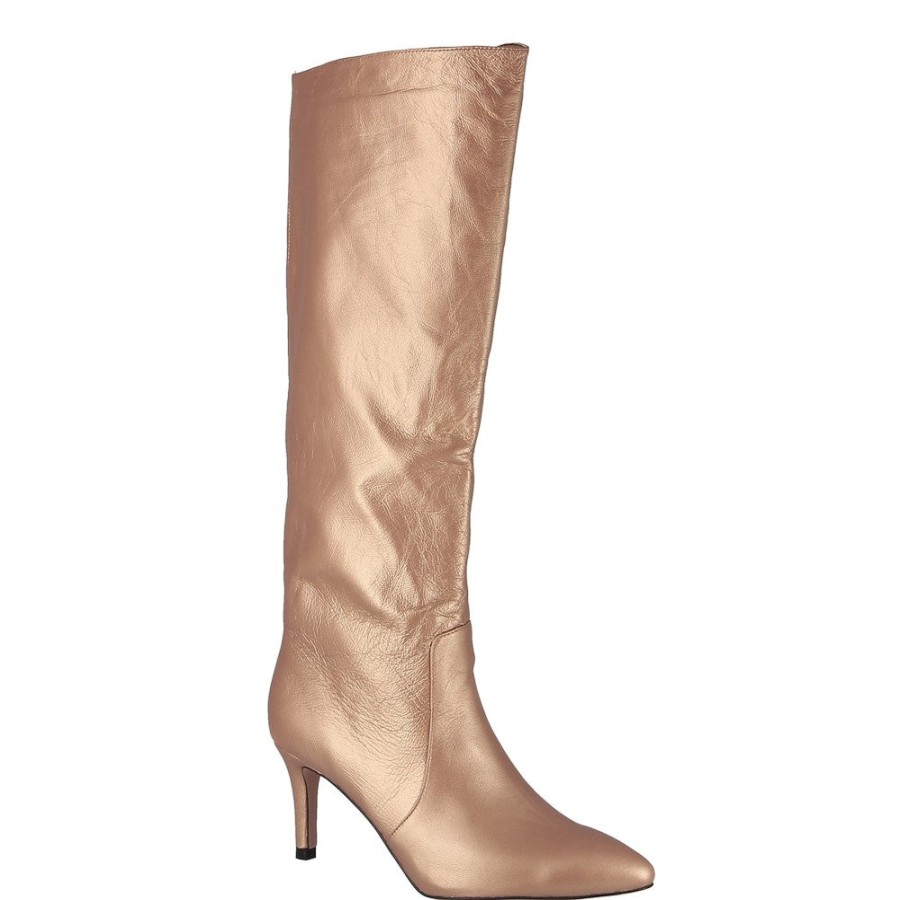 Womens Mollini Knee High Boots | Mollini Calre Gold Knee High Stiletto Boot