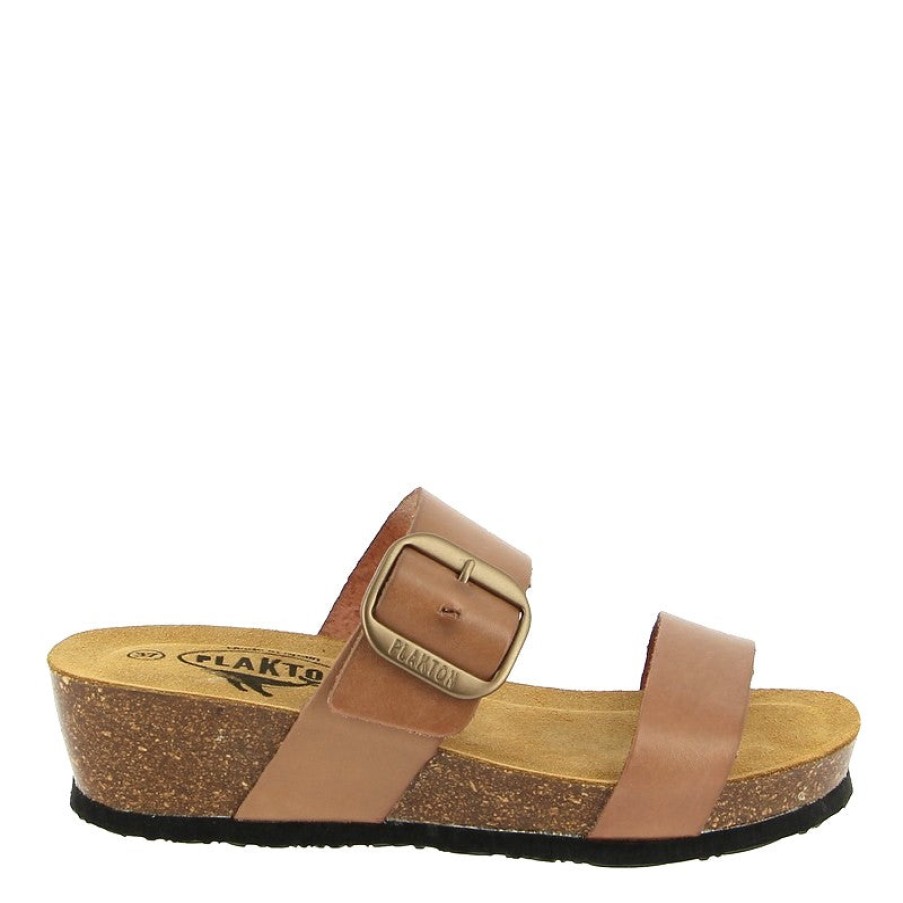 Womens Plakton Mid Heels | Plakton 823004 Tan Wedge Slide