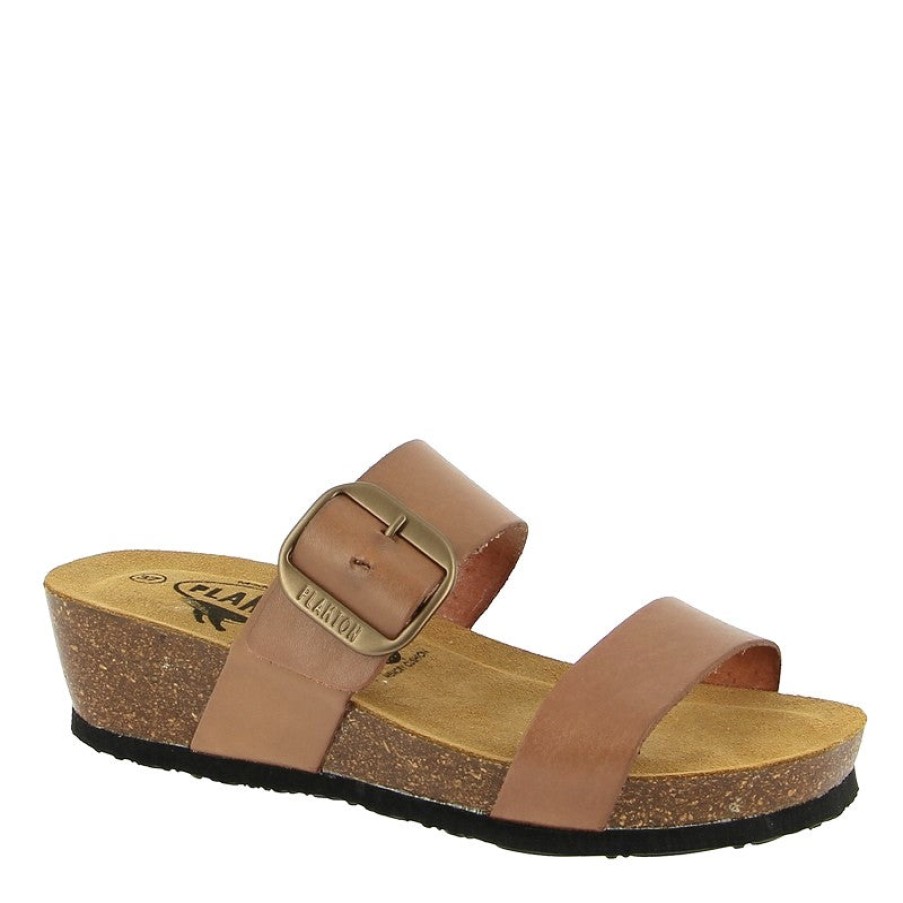 Womens Plakton Mid Heels | Plakton 823004 Tan Wedge Slide