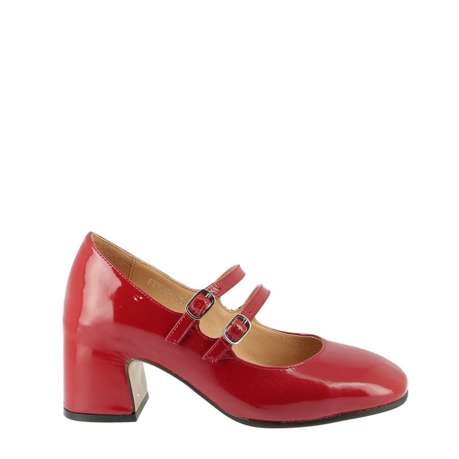 Womens Top End High Heels | Top End Fiyona Dark Red Patent Mary-Jane