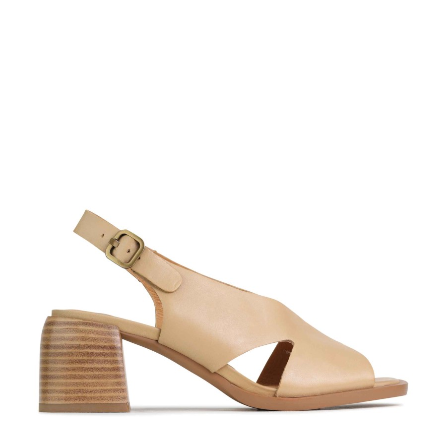 Womens Eos Mid Heels | Eos Isadora Tan Heeled Slingback Sandal