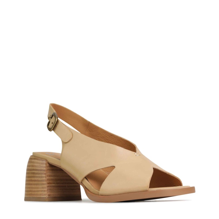 Womens Eos Mid Heels | Eos Isadora Tan Heeled Slingback Sandal