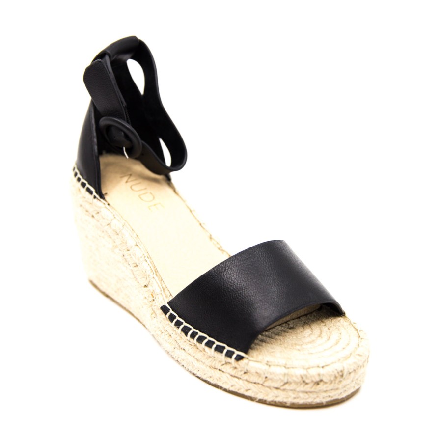 Womens Nude | Nude Dahlia Black Wedge Sandal